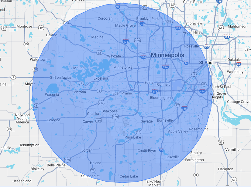 Twin Cities service area map for Martz Fencing